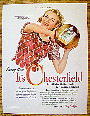 1942 Chesterfield Cigarettes With Woman & Basketball
