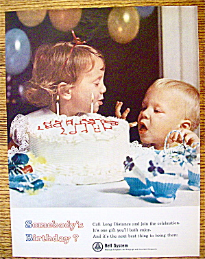 1965 Bell Telephone W/girl Giving Boy Lick Of Frosting