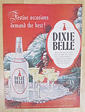 1947 Dixie Belle Dry Gin With Bottle & Glasses On Tray