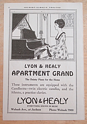 1919 Lyon & Healy Apartment Grand Piano W/woman Playing