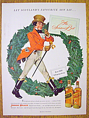 1949 Johnnie Walker Whiskey With Red Coat By Wreath