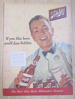 1954 Schmitz Beer With Man Serving Beer