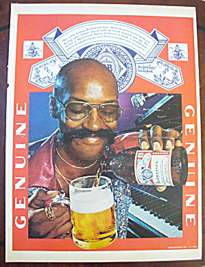 1975 Budweiser Beer With Smiling Man Pouring Beer