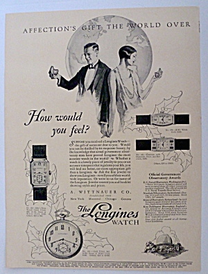 1926 Longines Watch With Man & Woman Looking At Watches