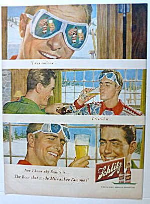 1950 Schlitz Beer With Two Men Talking In Lodge