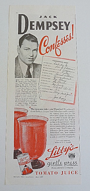 1938 Libby's Tomato Juice With Jack Dempsey