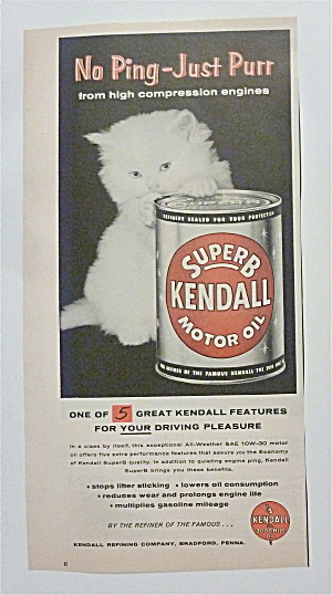 1957 Kendall Motor Oil With Little White Kitten
