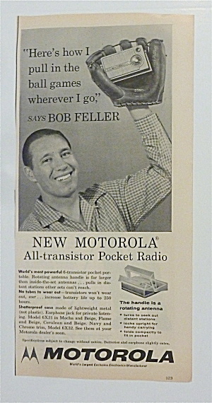 1957 Motorola Pocket Radio Ad With Bob Feller