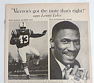 1963 Viceroy Cigarettes With Football's Lenny Lyles