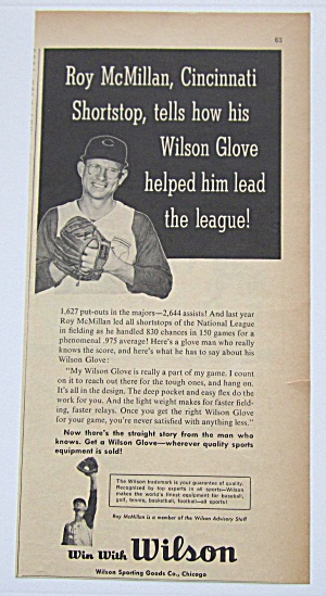 1958 Vintage Wilson Baseball Glove With Roy Mcmillan
