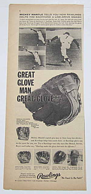 1959 Vintage Rawlings Baseball Glove With Mickey Mantle