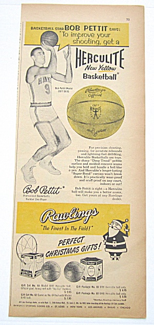 Vintage 1958 Herculite Yellow Basketball W Bob Pettit