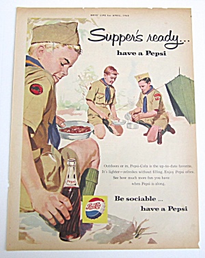 1960 Vintage Pepsi Cola With Boy Scouts Camping