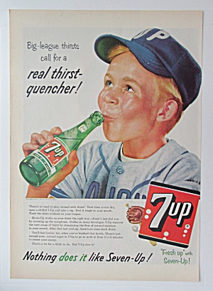 1956 7up (Seven Up) With Boy Drinking Bottle Of 7 Up