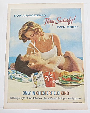 1960 Chesterfield Cigarettes With Man & Woman Smoking
