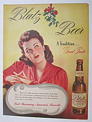 1945 Blatz Beer With Woman Looking At Mistletoe