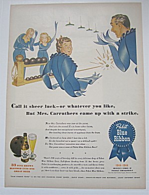 1944 Pabst Blue Ribbon Beer With Ribbon Family Bowling