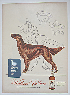 1945 Walker's Deluxe Whiskey With Man Looking At Dog