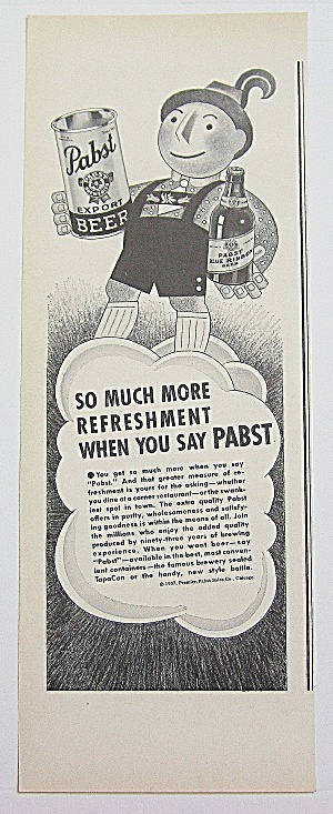 1937 Pabst Beer With Man Holding Can & Bottle Of Beer