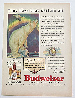 1937 Budweiser Beer With Lucky Polar Bear