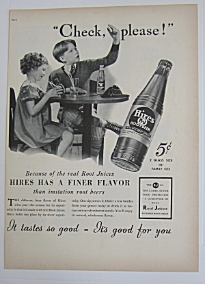 1937 Hires Root Beer With Boy & Girl Drinking Root Beer