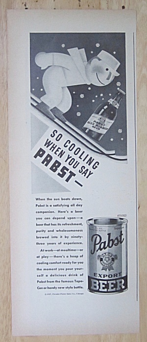 1937 Pabst Beer With Man Skiing