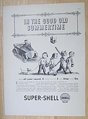 1937 Super Shell Gas With Children Walking