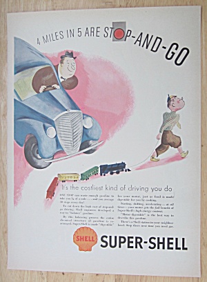1937 Super Shell Gas With Boy Pulling Train