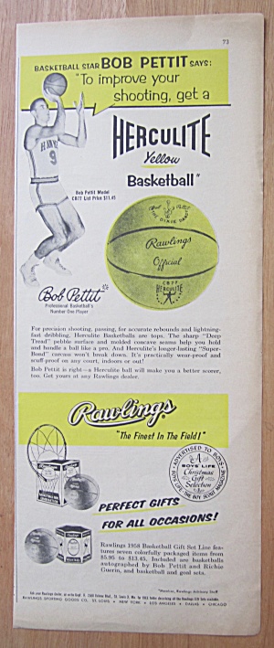 1938 Herculite Yellow Basketball With Bob Pettit
