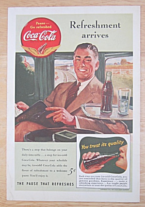 1941 Coca Cola W/man Sitting On A Train Enjoying A Coke