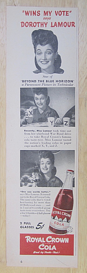 1942 Royal Crown Cola With Dorothy Lamour