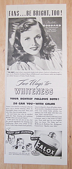 1942 Calox Tooth Powder With Paulette Goddard