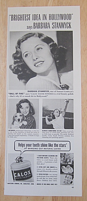 1942 Calox Tooth Powder With Barbara Stanwyck