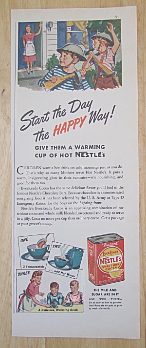 1942 Nestle's Sweet Milk Cocoa With Mom Waving To Boys