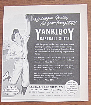 1951 Yankiboy Baseball Suits With Boy Catching Ball