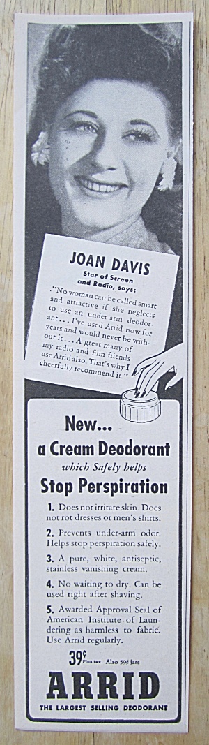 1945 Arrid Deodorant With Screen Star Joan Davis