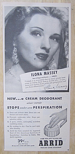 1945 Arrid Deodorant With Screen Star Ilona Massey