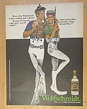 1970 Wolfschmidt Vodka W/man & Woman In Diver Outfit