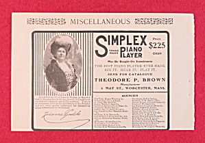 1902 Simplex Piano Player With Lovely Woman