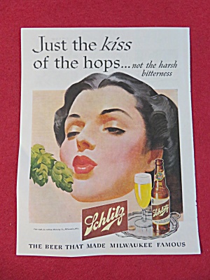 1946 Schlitz Beer With Woman Blowing A Kiss