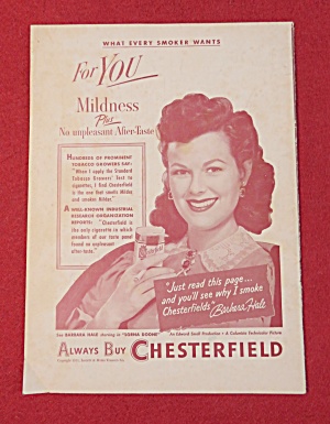 1951 Chesterfield Cigarettes With Barbara Hale