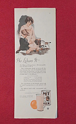 1924 Pet Milk With Woman Giving Child A Glass To Drink