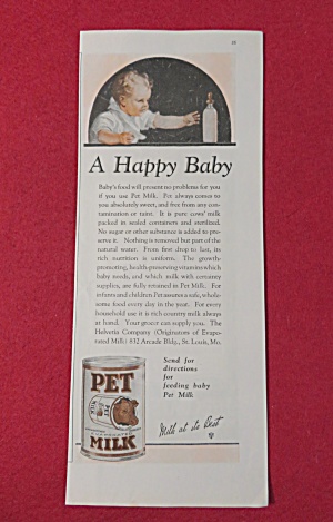 1923 Pet Milk With Baby Reaching For Their Bottle