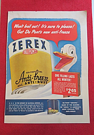 1941 Du Pont Zerex Anti Freeze With Duck Holding Can