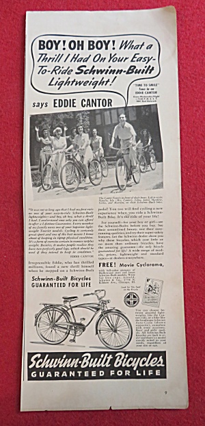 1941 Schwinn Bicycle With Television's Eddie Cantor