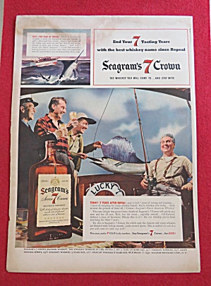 1941 Seagram's 7 Crown With Men Drinking With Big Fish
