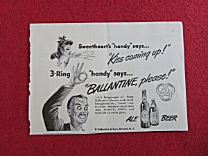 1943 Ballantine Ale Beer W/ Man Making A Ring