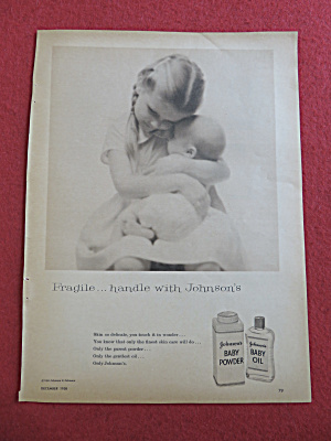 1958 Johnson's Baby Powder & Oil With Girl Holding Baby