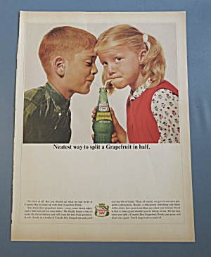 1964 Canada Dry Grapefruit W Girl & Boy Sharing Bottle