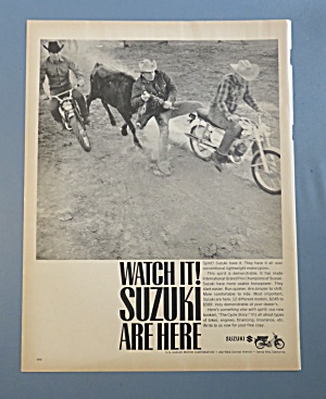 1965 Suzuki Motorcycle With Man Catching A Cow